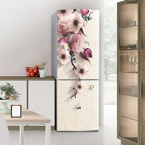 Targawerelax Fridge wraps kitchen fridge stickers cover full doors, fridge sticker full covering door fridge covers skins wall stickers for kitchen decal, Bright pink flowers