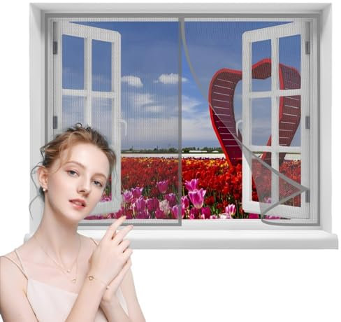 Insektenschutz Fenster, 140x130cmDer Magnetvorhang Ist Ideal Für Die BalkonFenster, KellerFenster und TerrassenFenster, Kinderleichte Klebemontage Ohne Bohren, Nicht Kürzbar (Grau)