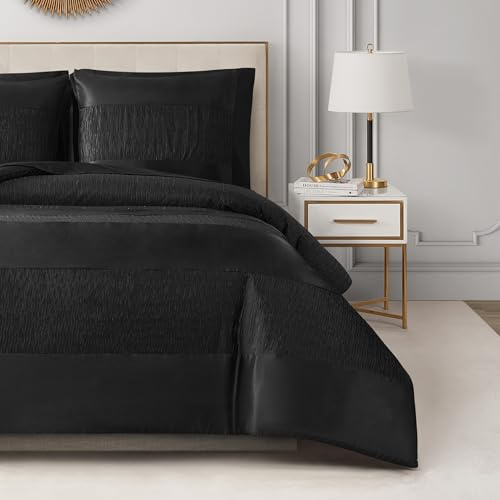 Juicy Couture, Glam Night, Bettwäsche-Set in Schwarz mit Streifen, 4-teiliges Set mit Bettbezug in Größe 200x200 cm (Queen/Doppelbett)