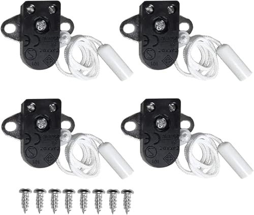 suaywo 4 Pack Side Action Mini Pull Cord Switch Pull Switch 2A 250V AC On-Off Cord String Pull Switch Light Lamp Electrical/Black