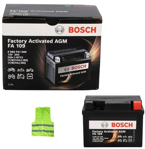 KOMPATIBEL MIT KYMCO Vitality 2T 50 Jahr 2004 al 2008 Batterie Bosch FA109 YTX4L-BS YT4L-BS Gel-SLA BEREITS GELADEN FÜR DEN Gebrauch BATTERIEN AKTIVE 3AH 12VOLT 113X70X85CM