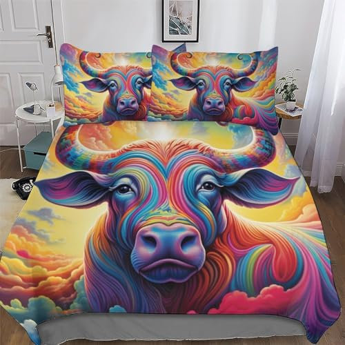 PAZZK Büffel Bettwäsche Für Jungen Mädchen 3D Deckenbezug Set 2 teilig Bettbezüge Atmungsaktive Mikrofaser Bettbezug Mit Reißverschluss Und Kissenbezug Single (135x200cm)