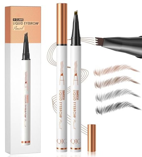 EONFAVE 3D Wasserfester Augenbrauenstift mit 4 Gabelspitze, 4 Farbe Microblading Augenbrauenstift Kit, Magischer Flüssiger Eyebrow Pencil Set, Wischfest Schweißfester, Natürliche, Long Lasting