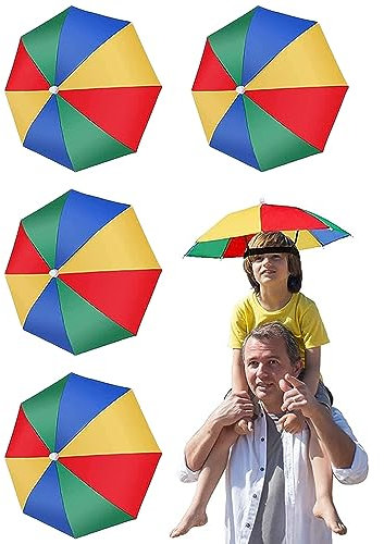 Puedno 4 Stück Regenschirm Hüte Regenbogen Regenschirm Hüte für Sonne Regen Faltbarer Regenschirmhut Angeln Regenschirm Hüte