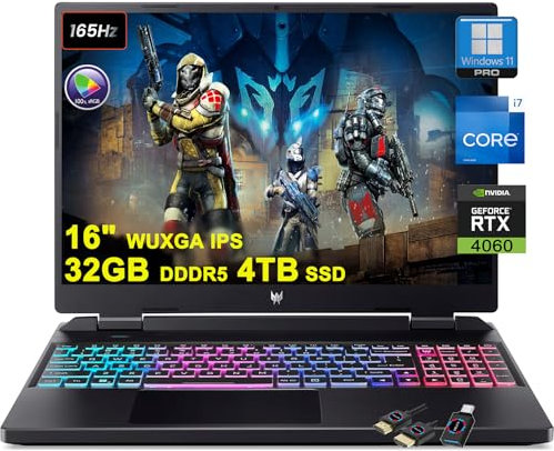 acer Predator Helios Neo 16 Gaming Laptop | 16 WUXGA IPS 165Hz 100% sRGB | Intel 14-Core i7-13650HX | 32GB DDR5 4TB SSD | GeForce RTX 4060 8GB | RGB Backlit Killer AX1650 Win11Pro w/DLCA Accessory