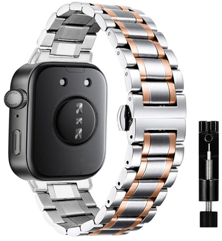 MiKoyi Armband Kompatibel mit Huawei Watch Fit 4 Pro/Fit 4 / Fit 3, Ersatzbänd Edelstahl Metall Armband Uhrenarmband Wasserdicht Verschleißfest Band für Huawei Watch Fit 3, Silber Roségold