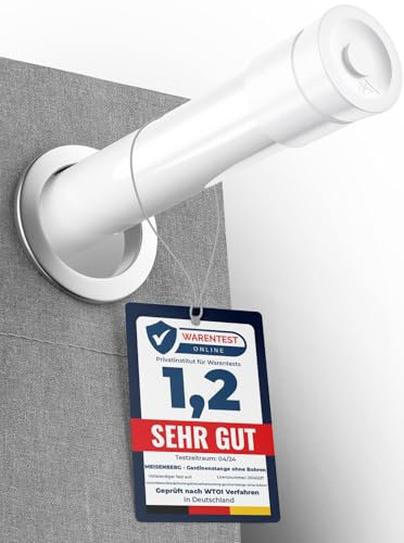 MEISENBERG Gardinenstange ohne Bohren - Weiß - Teleskopstange Vorhang - Duschstange, Spannstange - 1Stück (70-120 cm)