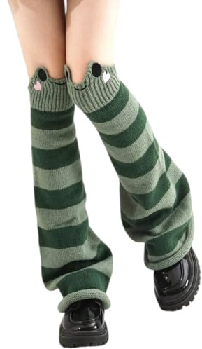 ClawsandPaws Green Frog Leg Warmers, Flare Leg Thick Winter Leg Warmers, Over Knee Knitted Long Socks, Cute Animal Socks, Gifts for her, Green, One Size
