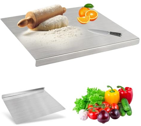 Focenat Tabla de Cortar de Acero Inoxidable 40 x 30 cm, Tabla Cortar Cocina para Amasar, Tabla de Corte Cocina con Borde, Protector Encimera Cocina, para Amasar, para Cocina, Bar, Restaurante