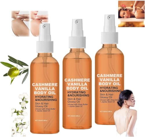 Vanilla Cashmere Body Oil,Cashmere Vanilla Body Oil,Cashmere Vanilla Body Massage Oil,Cashmere Vanilla Body and Hair Oil,Moisturizing & Hydrating Body Oil,Cashmere Lotion Mist Spray for Skin (3)