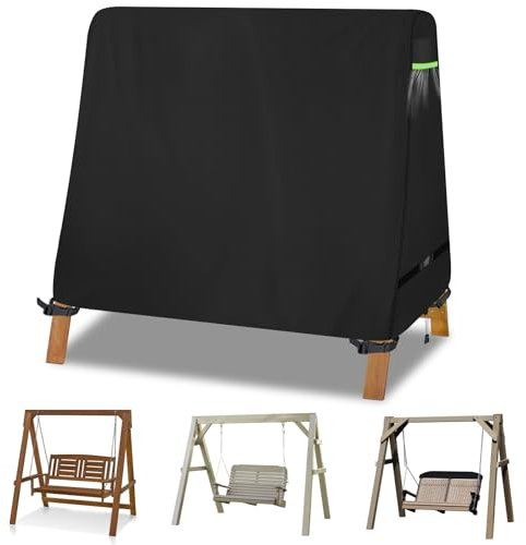 A-Rahmen-Schaukelabdeckung,Gartenschaukel Abdeckung Schwerlast 600D Oxford Gewebe mit Schnallen und Kordelzug, Wasserdicht, UV-Beständiges Hollywoodschaukel Abdeckung Spitzdach (215*143*174CM,Schwarz)