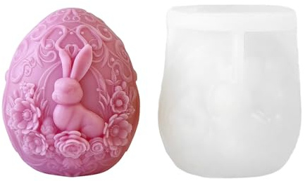 Xidmold 3D Ei Silikonform Kerzen Ostern, Kaninchen Osterei Kerzenform Silikon, Osterhase Ei Silikonform Gießform for Sojawachs Kerzen, Seife, Gips, Epoxidharz, Handwerk