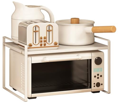 Mikrowellen-Regal mit Metallhaken, 2-stöckig, Arbeitsplatte, Mikrowellen-Regal, Organizer für Küche, Karbonstahl-Konstruktion, 40,6 cm