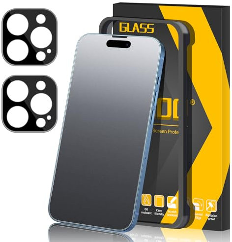 JEHOO für iPhone 14 Pro Matt Panzer Schutz Glas, [2+2 Stück] Matte Schutzfolie und Kamera Glasfolie, Rahmen-Installationshilfe Blendschutz, Anti-Fingerabdruck Screen Protector, Kratzern