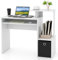 LIFEZEAL Escritorio Blanco, 100x40x87cm, Mesa de Ordenador con Bandeja extraíble para Teclado, Escritorio Compacto de Oficina con Estante Abierto y cajón de Tela, Mesa de Estudio para Trabajar