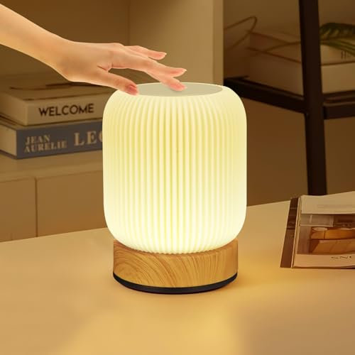 SOBEAU LED Nachttischlampe Touch Dimmbar,256 RGB Farbwechsel & 4 Modi,LED Tischlampe Kabellos,Nachtlicht Kinder USB Aufladbar mit Timing,Holzmaserung Tischlampe für Schlafzimmer Wohnzimme