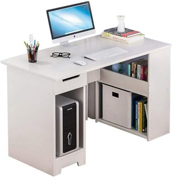 CROWNSHOP Computer Desk Storage Shelves Study Desk with Sliding Keyboard Wooden Laptop Writing Table for Home Office Bedroom 50x24x40CM