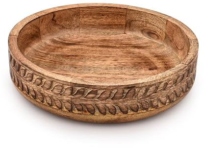Indus Lifespace Saladier rond en bois de manguier pour salades, fruits, noix ou collations (25,4 x 25,4 x 6,3 cm)