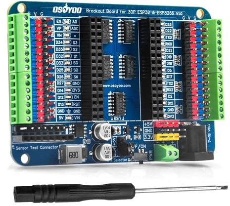 OSOYOO Breakout Board for 30-Pin ESP32 ESP8266 – Expansion Adapter for ESP32 ESP8266 Modules with 30P Header – Easy Prototyping & Development – Ideal for IoT, Arduino, STEM & DIY Projects