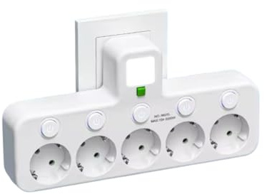 Multiprise Murale 5 Prises avec 4 Prises EU, 2 Ports USB, 1 Port USB-C, Interrupteurs Individuels, (5 Prises Blanc)