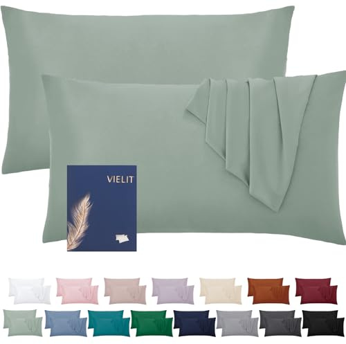 Vielit Kissenbezug 50x70 Sage Grün Weich Kopfkissen 50x70 2er Set Mikrofaser Deko Kissenhülle Für Kissen 50x70 Öko-Zertifikat Resistent Hypoallergen