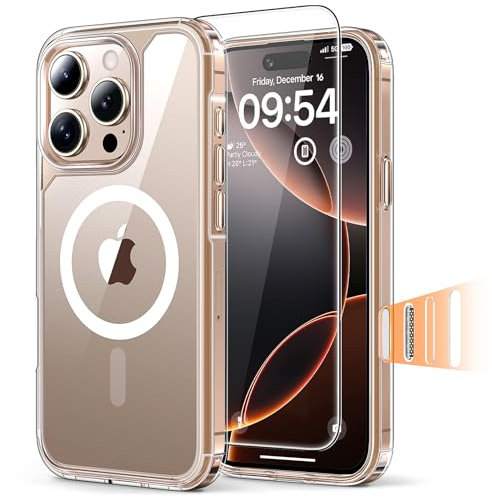 TAURI 3 in 1 for iPhone 16 Pro Max Case, Camera Control Compatible with MagSafe, with 2X Screen Protectors, Military-Grade Protection, Slim Magnetic Phone Case for 16 Pro Max 6.9, Clear