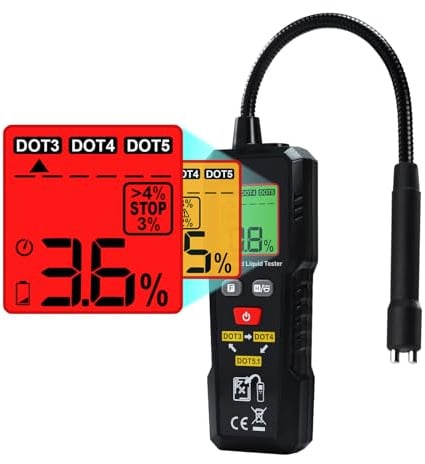 Bremsflüssigkeits-Feuchtigkeitstester DOT3/DOT4/DOT5.1 Bremsöl-Detektor 0-4% Feuchtigkeitserkennung mit LED-Taschenlampe, Farbindikator & Summer Alarm Auto-Diagnose-Tool für Autos & Motorräder