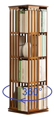 Bibliothèque rotative en bambou à niveaux - Étagère rotative à 360° avec vitrine d'angle - Étagère pour livres et décoration - Étagère de rangement pour enfants et adultes - Bibliothèque (4 couche)