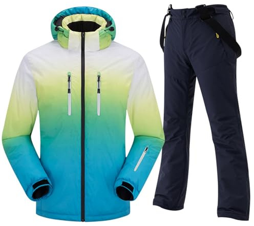 Generisch Herren Skianzug Set winddichter Isolierter Schneeanzug Warme Winterbekleidung Snowboardjacke mit Hose (Grey, XXXXL)