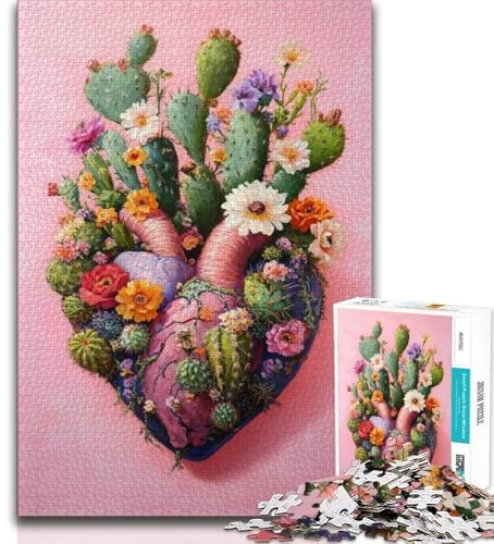 Puzzle für Erwachsene Kaktus-Herz-Puzzles für Teenager 1000 Teile Familienspiel Stressabbau schwierige Herausforderung Wichtelgeschenke (50x75cm)