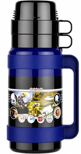 Glass Vacuum Flask Hot & Cold Insulated Thermal Jug | Double-Walled Leakproof Design | Keeps Drinks Hot or Cold 24H | Eco-Friendly Reusable Thermos for Tea, Coffee, Water (Blue, 1000ml)