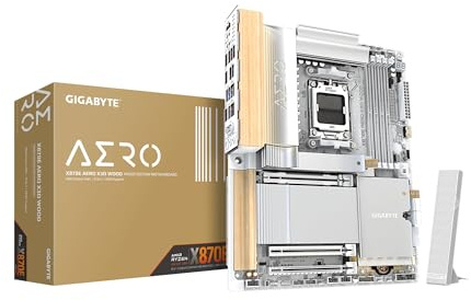 GIGABYTE X870E AERO X3D Wood AMD AM5, ATX, unterstützt AMD Ryzen 9000/8000/7000 Series Prozessoren, DDR5, 16+2+2 Total Power Phase, 4X M.2, PCIe 5.0, USB4 Type-C, WIFI7, Dual 5 GbE LAN, 5 Jahre