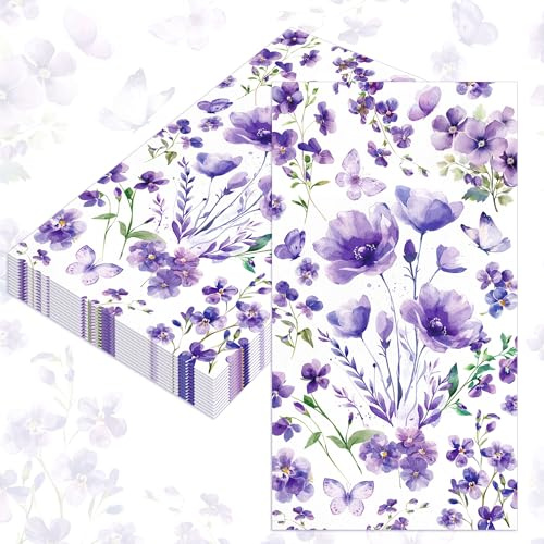 lila Servietten mit Blumenmuster Lila Servietten mit Blumenmuster | 40 Stück lila Servietten mit Blumenmuster Lila Servietten mit Blumenmuster für Teepartys Schmetterlings Hochzeiten