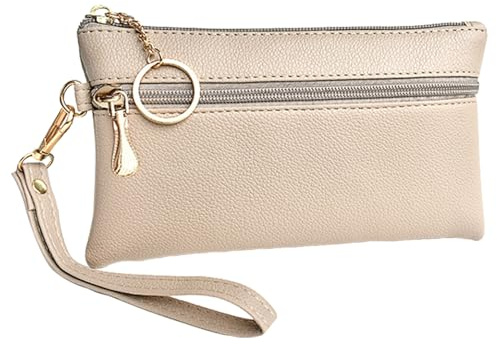 YFTRFR 1 Pcs Wristlet Clutch Bag for Women with Two Compartments PU Leather With Wrist Strap and Zip Pocket Coins Compartment Fitting for Credit Card Key Keychain Pouch Wallet for Ladies Women Gifts