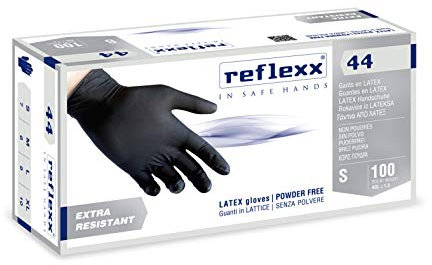 Reflexx R44, Guanti in Lattice senza Polvere Gr. 6.2, 100 Pezzi, Nero
