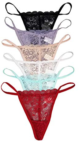 Vision Underwear 6 Pack Sexy Floral Lace G-String Thong Panties L266 (X-Large)