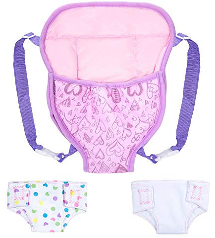 ZOEON Puppen-Tragegurt und Windeln für Baby Puppen, Zubehör für 18 Puppen 40-45 cm (Lila Herz)
