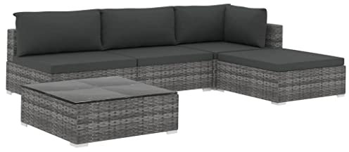 vidaXL 5-delige Loungeset met kussens Poly Rattan grijs