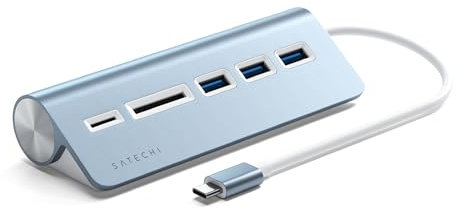 SATECHI Hub USB C Combo pour Bureau en Aluminium, Adaptateur Multiprises avec 3 Ports USB A 3.0 et Lecteurs de Cartes Micro/SD, pour MacBook, Windows et Appareils Compatibles Type C – Bleu