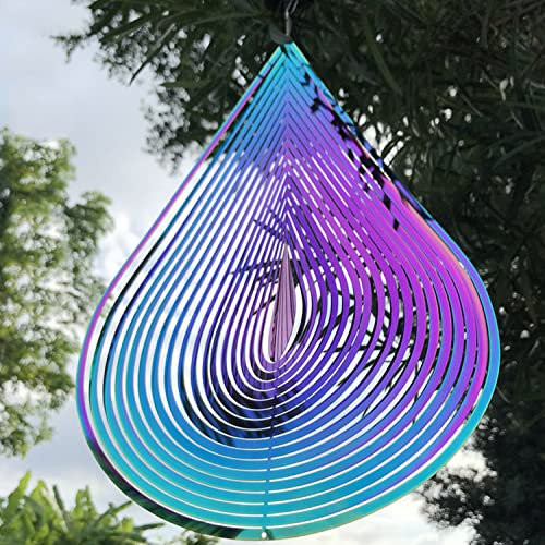 Windspiel Hängende Edelstahl Windskulptur 3D Wassertropfen Garten Dekoration Handwerk Ornamente für Innen Außen Hof Garten