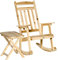 Outsunny Schaukelstuhl Holz mit Beistelltisch 2 TLG. Schaukelsessel Set Gartenstuhl mit Armlehnen hoher Rückenlehne Outdoor Natur