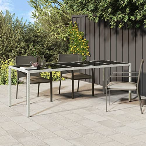 Festnight Gartentisch Rattan und Hartglas Gartentische Für Draußen,Gartentisch Wetterfest Balkontisch Terassentisch Wetterfest,Rattan Tisch Outdoor Esstisch,Esstisch Balkon Weiß 250x100x75 cm