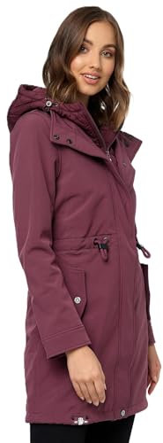 MARIKOO Damen Softshell Mantel Übergangsjacke mit Kapuze B965 [B965-Mo-Presa-Wine-Gr.L]