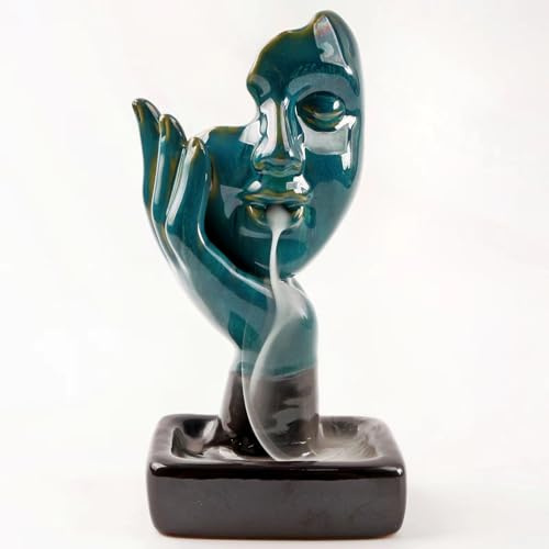 Thinking Statue Backflow Incense Holder, Lady Figurine Backflow Incense Burner, Meditator Figurine Table Top Decor, Woman Statue Incense Burner with Incense Cones, Incense Burner Waterfall