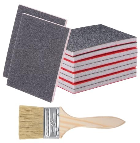 sourcing map 11pcs Sanding Sponges 400 Grit 3 x 4 Reusable & Washable Sanding Sponges Pads, Wet Dry Flexible Hand Sand Block for Wood Drywall Metal Furniture Polishing, with 2.5 Paint Brush