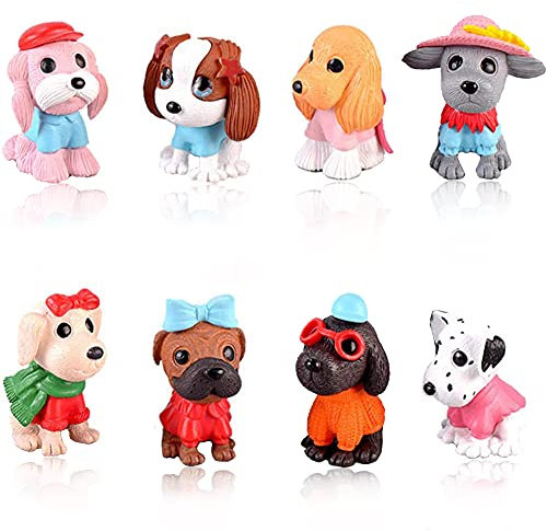 Morofme 8pcs Hundekuchen-Deckel, Welpen-Kuchen-Kuchen-Deckel, Mini-Hund-Welpen-Figuren Spielzeug, Hundekuchen-Dekorationen für Kinder Geburtstags-Baby-Dusche-Hunde-Tier-Thema-Partyzubehör