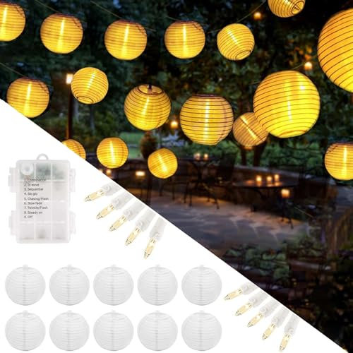 Sunshine smile Lampion Lichterkette Batterie, Warmweiß 10 LED Lanterne Lichterketten Außen,Lampions Outdoor 300cm Lichterkette Innen,Balkon Lichterkette Lampions außen Wetterfest Balkondeko No Solar