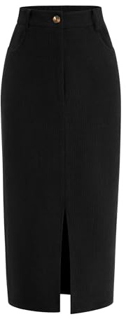 PRETTYGARDEN Corduroy Skirt Women Fall Fashion 2025 High Waisted Pencil Midi Skirts Business Casual Work Office Winter Outfit (Black,16)