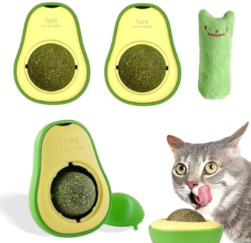 Bola de Hierba Gatera,Giratorio Catnip Bolas,Giratorio Catnip Bolas de 360° 4PC Juguete Interactivo Hierba Gatera Cojín de Peluche con Hierba Gatera para Limpieza Dental Salud