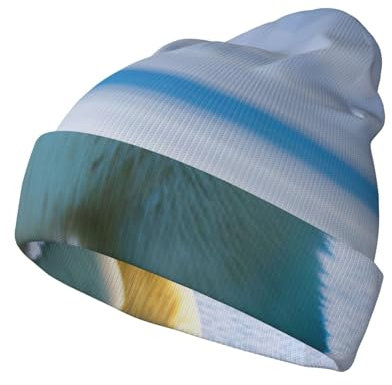 Stilvolle Strickmütze mit Eisbär-Motiv, warme Wintermütze, weiche und dehnbare Strickmütze, Unisex-Design, Schwarz, Schwarz, Einheitsgröße